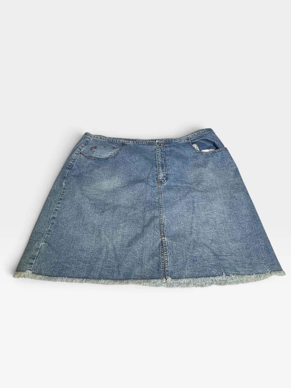 Vintage Zana Di Jeans Denim Mini Skirt Raw Fringed Hem Y2K Plus Size 22